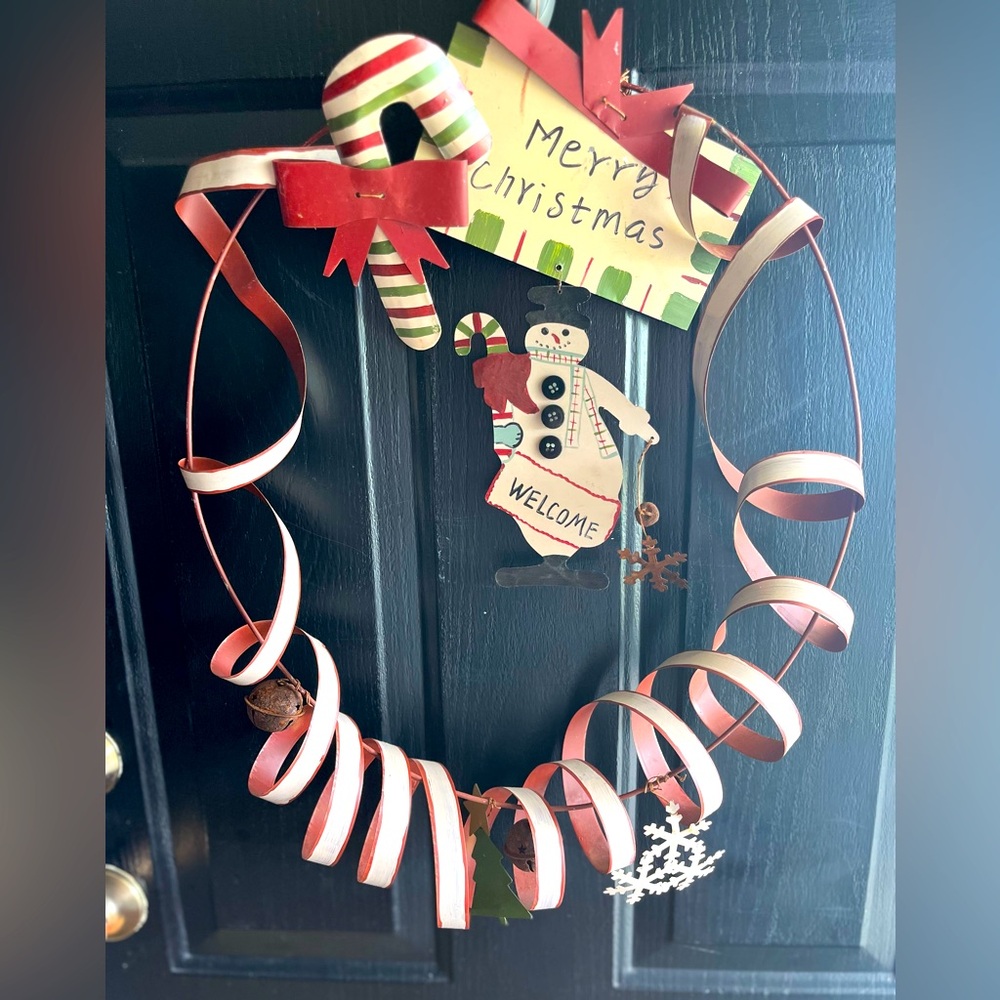 Metal candy cane wreath